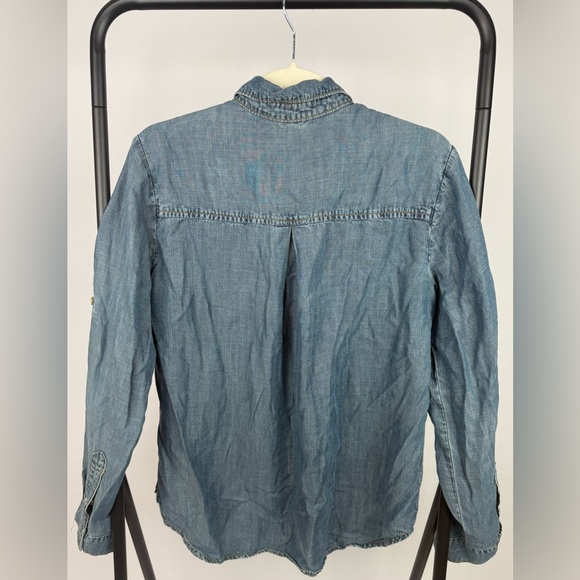 Bella Dahl Chambray Popover Shirt Blue Tencel Half Button Top Pockets Women M - Picture 3 of 5
